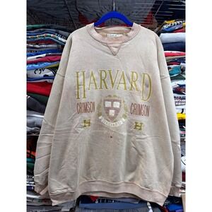 Vintage Harvard Crimson Galt Sand Sweatshirt Mens XL Tan Made in USA Distressed